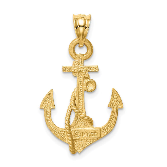 Million Charms 14K Yellow Gold Themed Brushed & Diamond-Cut Nautical Anchor Pendant