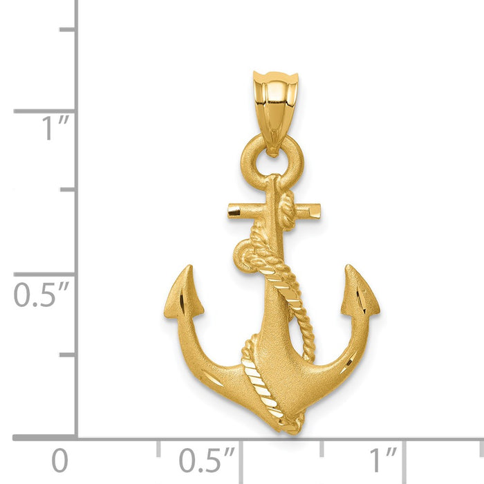 Million Charms 14K Yellow Gold Themed Brushed & Diamond-Cut Nautical Anchor Pendant