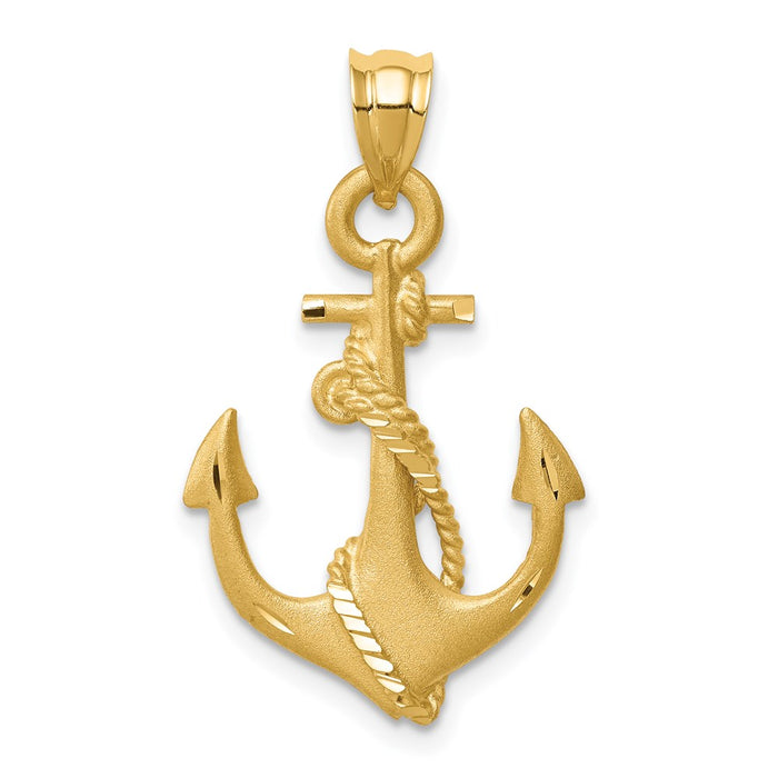 Million Charms 14K Yellow Gold Themed Brushed & Diamond-Cut Nautical Anchor Pendant
