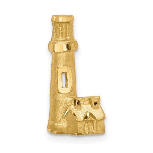Million Charms 14K Yellow Gold Themed Brushed & Polished Diamond-Cut Lighthouse Chain Slide