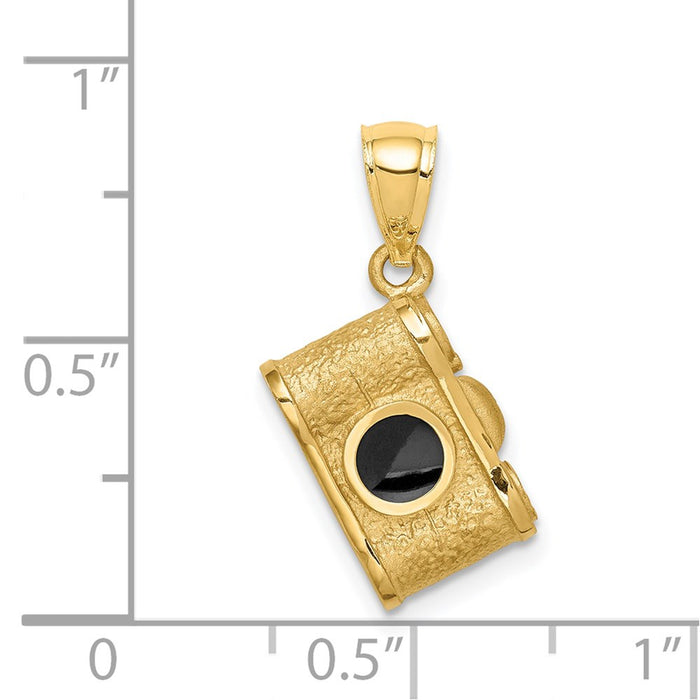 Million Charms 14K Yellow Gold Themed Brushed & Polished Enameled Camera Pendant