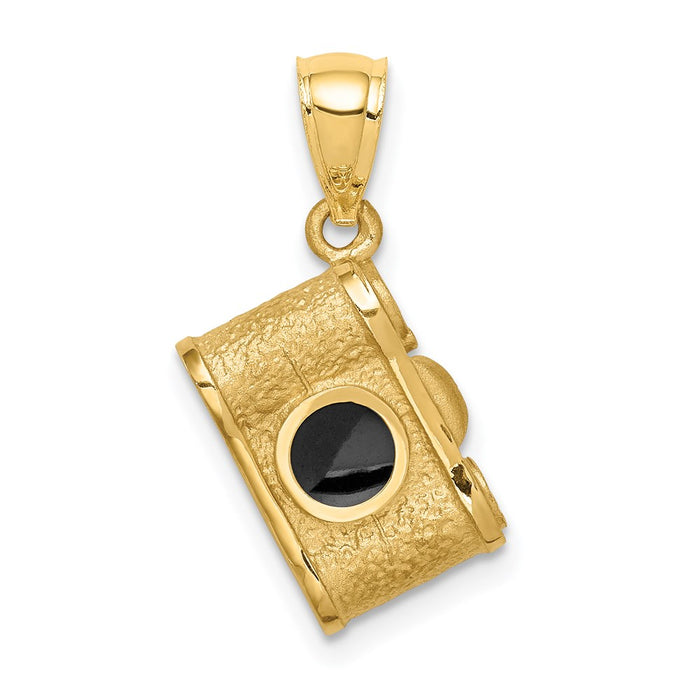 Million Charms 14K Yellow Gold Themed Brushed & Polished Enameled Camera Pendant