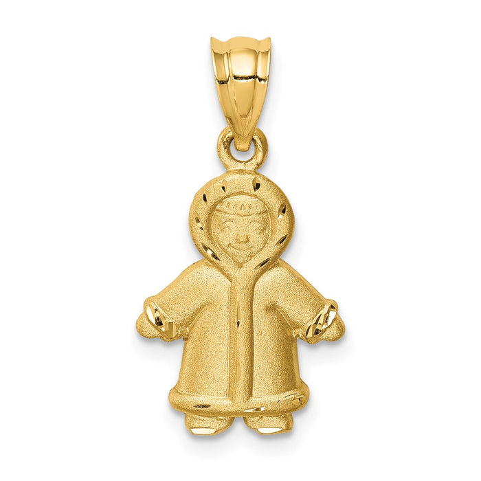 Million Charms 14K Yellow Gold Themed Brushed & Diamond-Cut Northerner With Coat Pendant