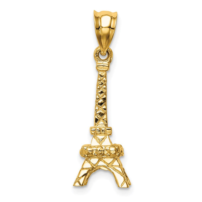 Million Charms 14K Yellow Gold Themed Polished 3D Eiffel Tower Pendant