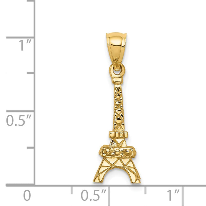 Million Charms 14K Yellow Gold Themed Polished 3D Eiffel Tower Pendant