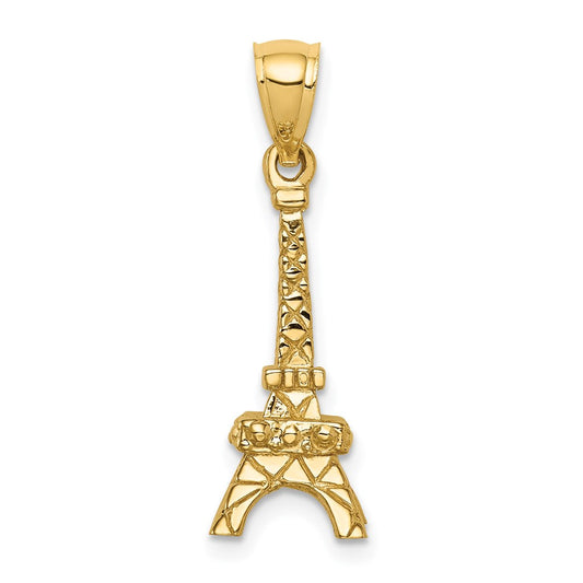 Million Charms 14K Yellow Gold Themed Polished 3D Eiffel Tower Pendant