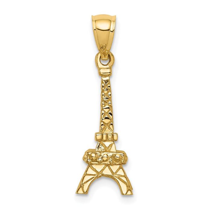 Million Charms 14K Yellow Gold Themed Polished 3D Eiffel Tower Pendant