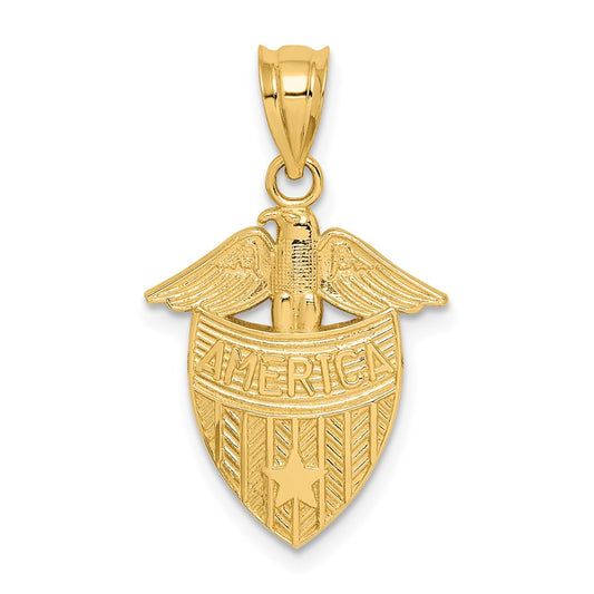 Million Charms 14K Yellow Gold Themed Polished America Shield Pendant