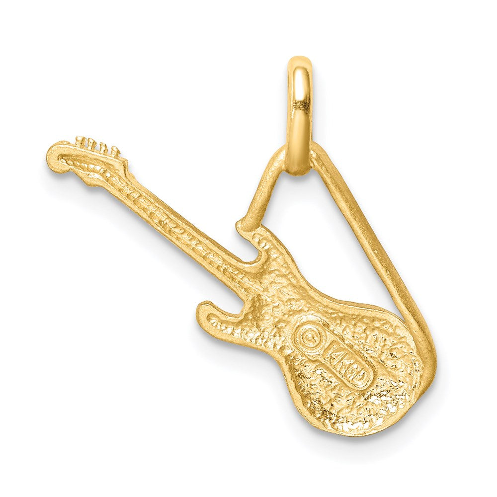 Million Charms 14K Yellow Gold Themed Brushed & Diamond-Cut Guitar Pendant