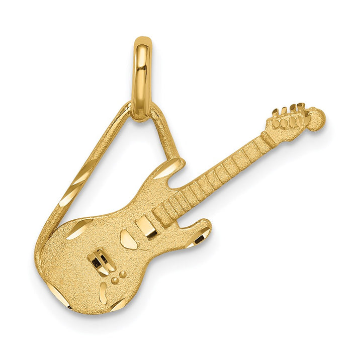 Million Charms 14K Yellow Gold Themed Brushed & Diamond-Cut Guitar Pendant