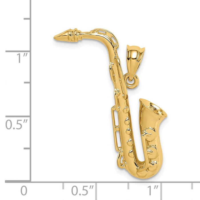 Million Charms 14K Yellow Gold Themed Polished Saxophone Pendant