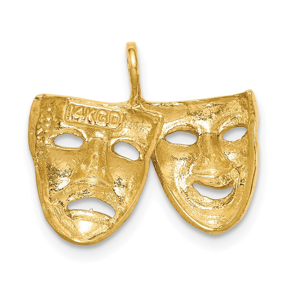 Million Charms 14K Yellow Gold Themed Polished Comedy/Tragedy Theater Masks Pendant