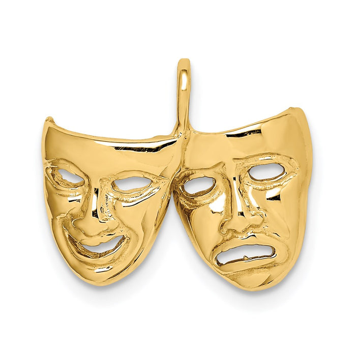 Million Charms 14K Yellow Gold Themed Polished Comedy/Tragedy Theater Masks Pendant