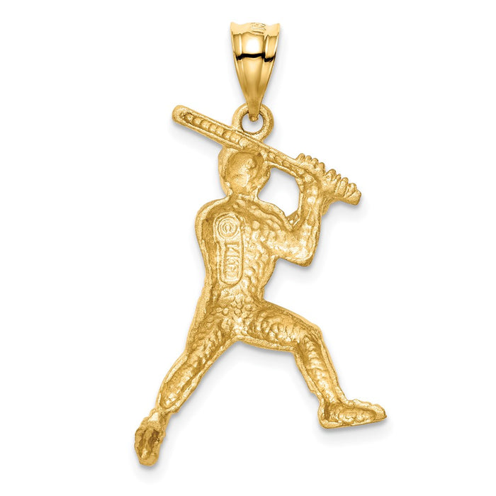 Million Charms 14K Yellow Gold Themed Brushed & Diamond-Cut Sports Baseball Player Pendant