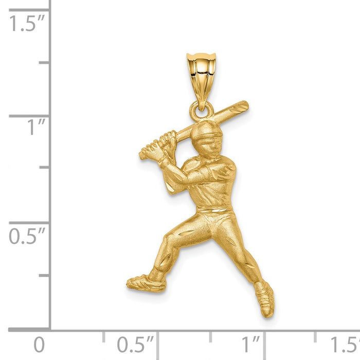 Million Charms 14K Yellow Gold Themed Brushed & Diamond-Cut Sports Baseball Player Pendant