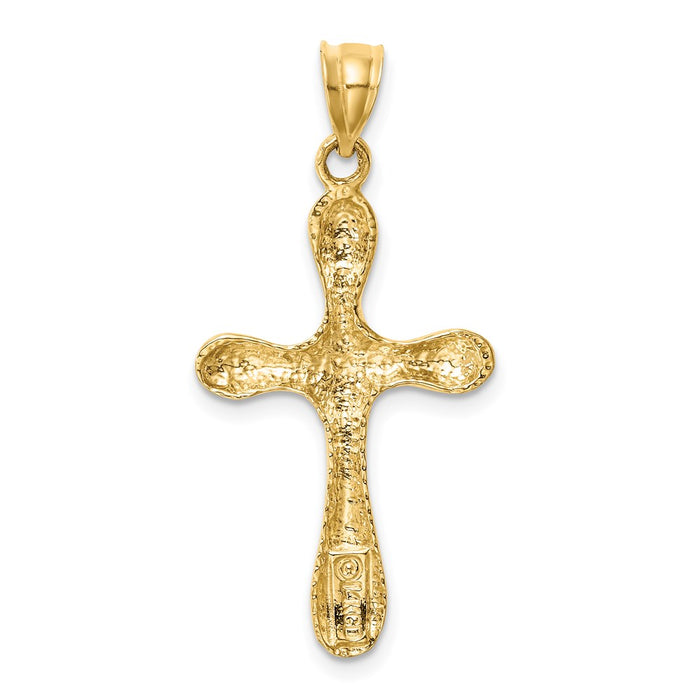 Million Charms 14K Yellow Gold Themed Polished Rounded Edge Relgious Cross Pendant