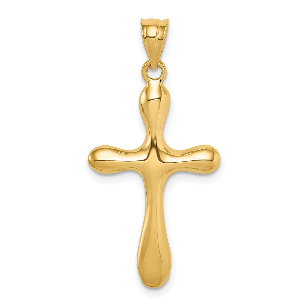 Million Charms 14K Yellow Gold Themed Polished Rounded Edge Relgious Cross Pendant