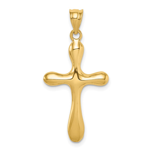 Million Charms 14K Yellow Gold Themed Polished Rounded Edge Relgious Cross Pendant