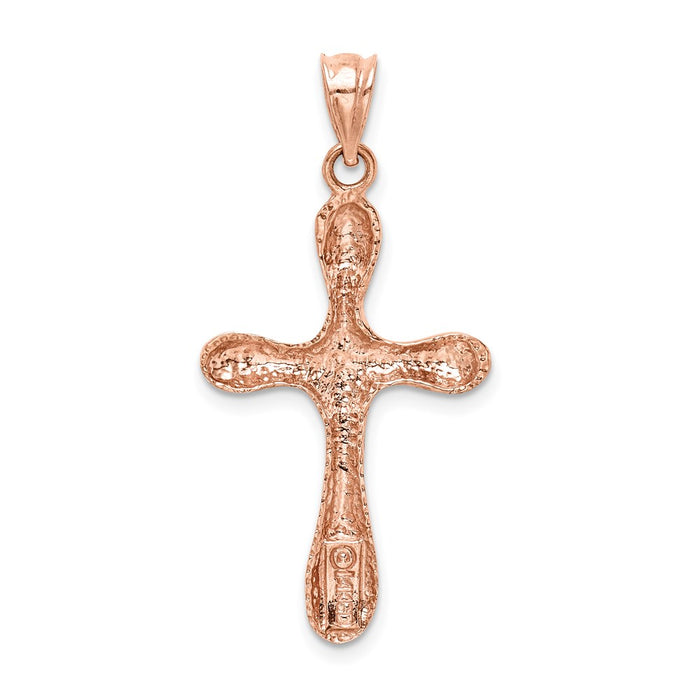 Million Charms 14K Rose Gold Themed Polished Rounded Edge Relgious Cross Pendant