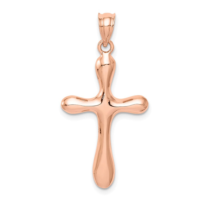 Million Charms 14K Rose Gold Themed Polished Rounded Edge Relgious Cross Pendant