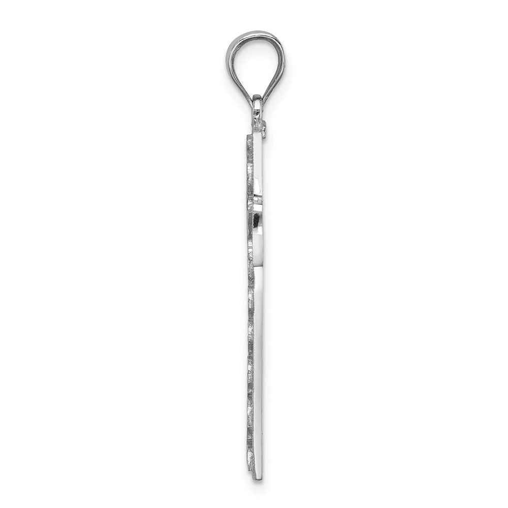 Million Charms 14K White Polished & Diamond-Cut Relgious Cross Pendant