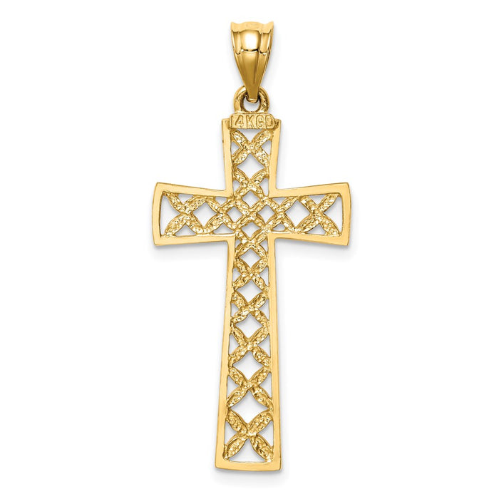 Million Charms 14K Yellow Gold Themed Polished & Diamond-Cut Relgious Cross Pendant