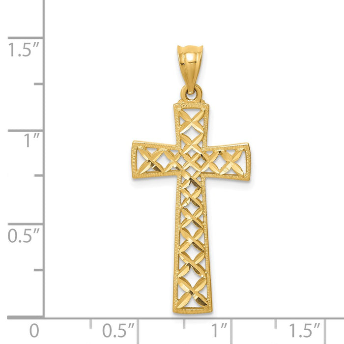 Million Charms 14K Yellow Gold Themed Polished & Diamond-Cut Relgious Cross Pendant