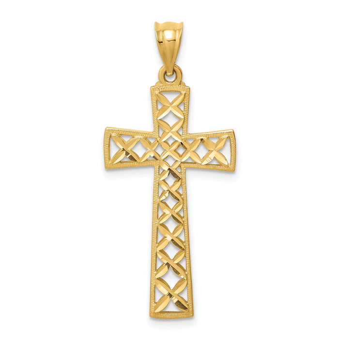 Million Charms 14K Yellow Gold Themed Polished & Diamond-Cut Relgious Cross Pendant