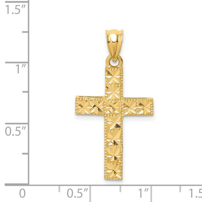 Million Charms 14K Yellow Gold Themed Polished & Diamond-Cut Relgious Cross Pendant