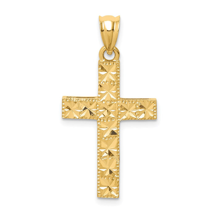 Million Charms 14K Yellow Gold Themed Polished & Diamond-Cut Relgious Cross Pendant