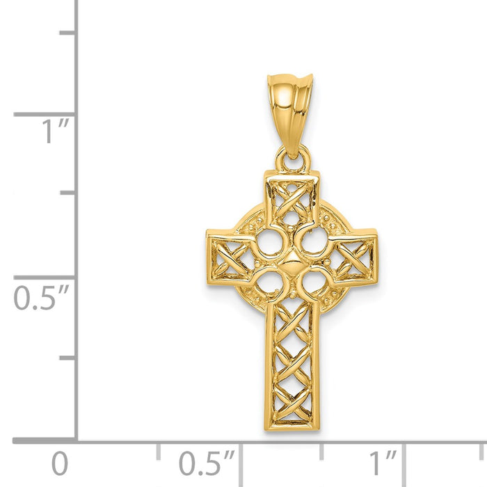 Million Charms 14K Yellow Gold Themed Polished Celtic Relgious Cross Pendant