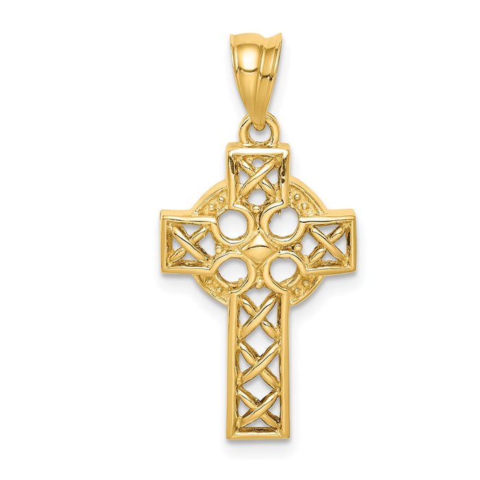 Million Charms 14K Yellow Gold Themed Polished Celtic Relgious Cross Pendant