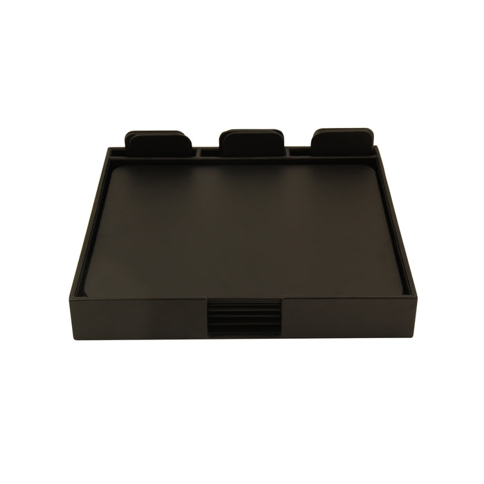 Occasion Gallery Black Color Black Leather 19 Piece Conference Desk Set with 9- 17"x14" Conference Pads, 9- 4"x4" Coasters and 1- Conference Pad & Coaster Holder. 18 L x 16.25 W x 4.25 H in.