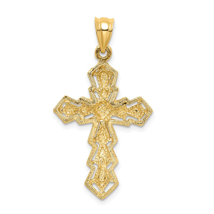 Million Charms 14K Yellow Gold Themed With Rhodium-plated Polished, Diamond-Cut Relgious Cross Pendant