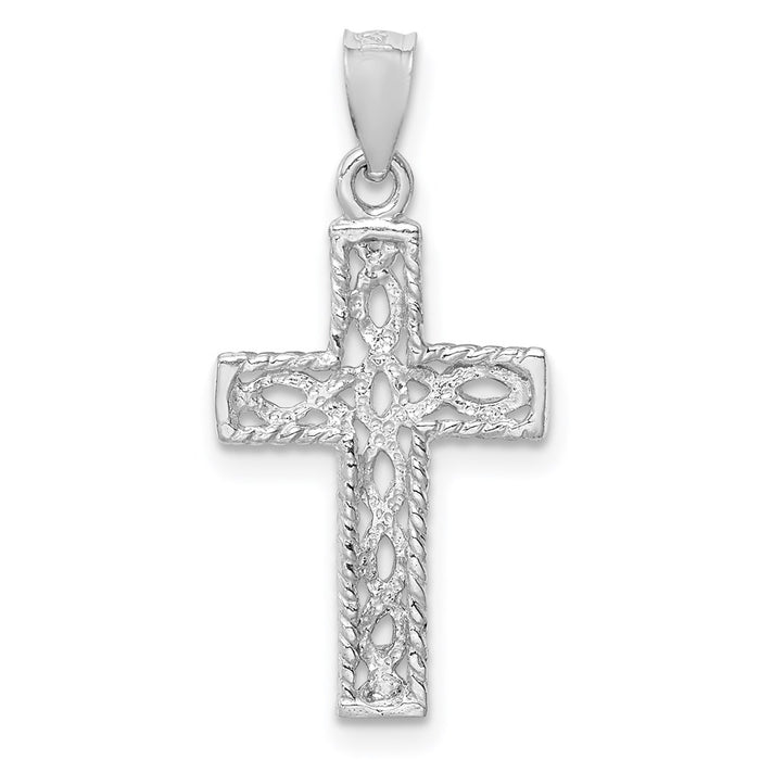 Million Charms 14K White Polished Braided Relgious Cross Pendant