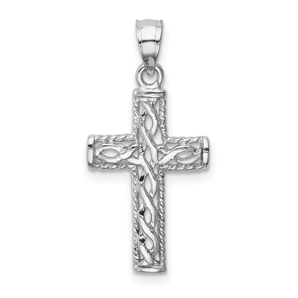Million Charms 14K White Polished Braided Relgious Cross Pendant
