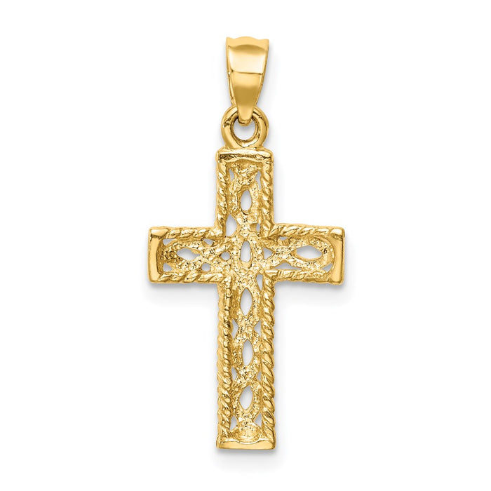 Million Charms 14K Yellow Gold Themed Polished Braided Relgious Cross Pendant