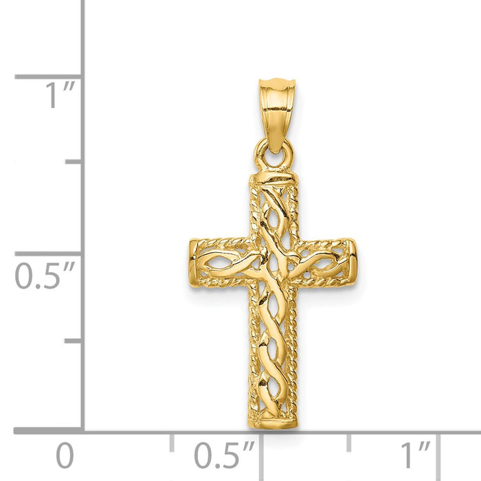 Million Charms 14K Yellow Gold Themed Polished Braided Relgious Cross Pendant