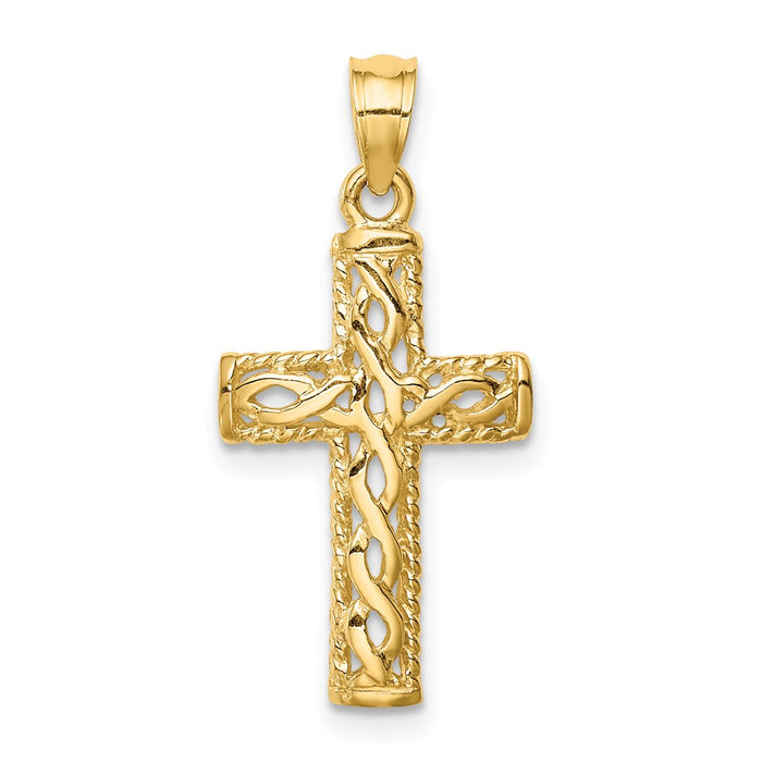 Million Charms 14K Yellow Gold Themed Polished Braided Relgious Cross Pendant