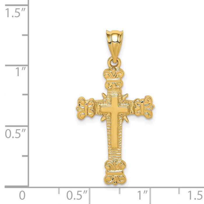 Million Charms 14K Yellow Gold Themed Polished Fancy Relgious Cross Pendant