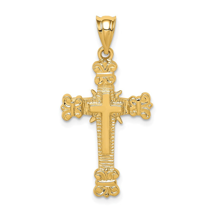 Million Charms 14K Yellow Gold Themed Polished Fancy Relgious Cross Pendant