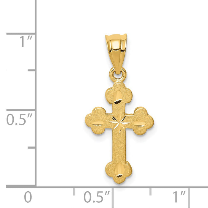 Million Charms 14K Yellow Gold Themed Brushed & Diamond-Cut Relgious Cross Pendant