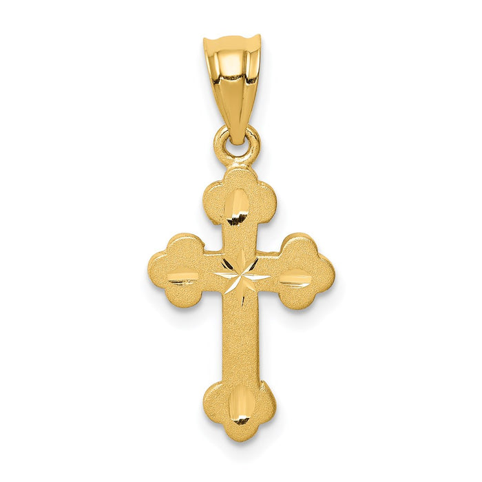 Million Charms 14K Yellow Gold Themed Brushed & Diamond-Cut Relgious Cross Pendant