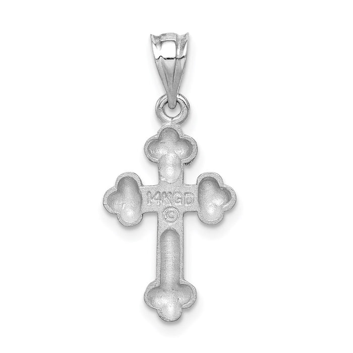 Million Charms 14K White Brushed & Diamond-Cut Relgious Cross Pendant