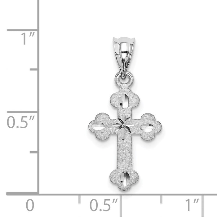 Million Charms 14K White Brushed & Diamond-Cut Relgious Cross Pendant