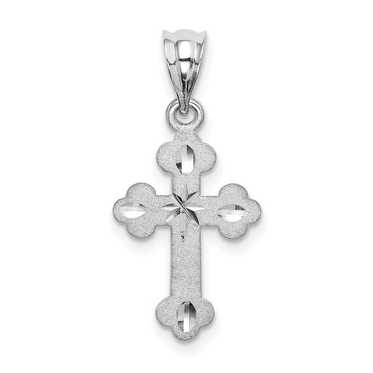 Million Charms 14K White Brushed & Diamond-Cut Relgious Cross Pendant