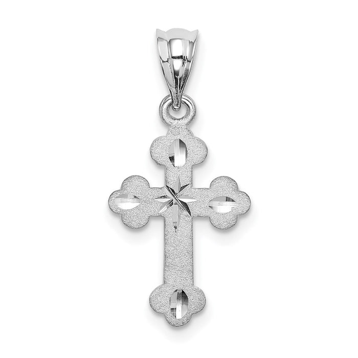 Million Charms 14K White Brushed & Diamond-Cut Relgious Cross Pendant