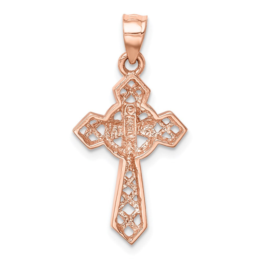 Million Charms 14K Rose Gold Themed Polished Relgious Cross Pendant