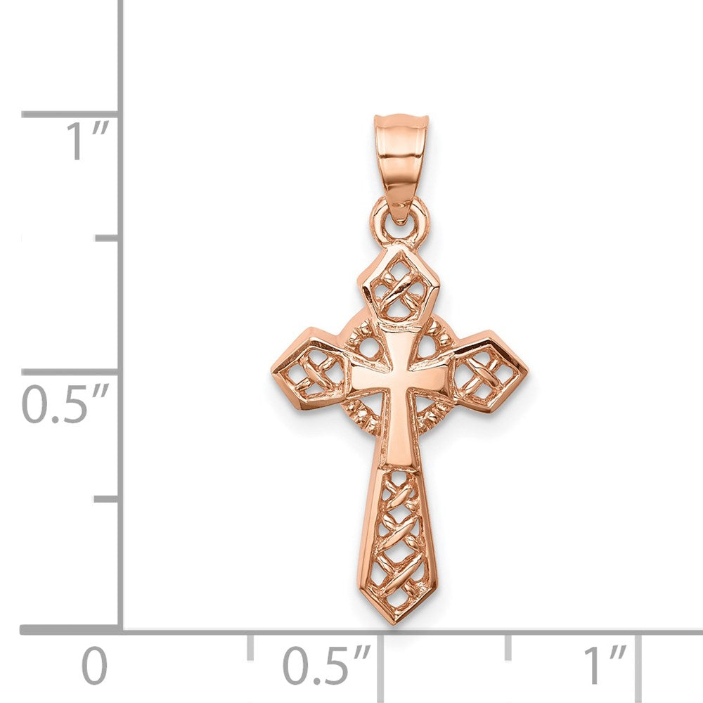Million Charms 14K Rose Gold Themed Polished Relgious Cross Pendant