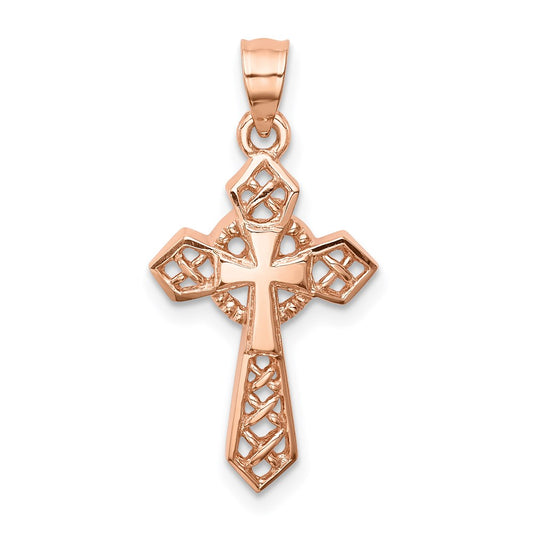 Million Charms 14K Rose Gold Themed Polished Relgious Cross Pendant